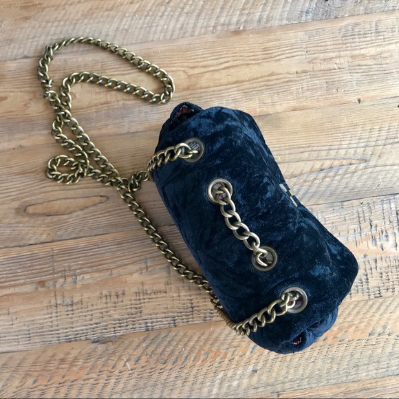 FREE PEOPLE Black Velvet Crossbody w/ Brass Chain - Picture 2 of 5